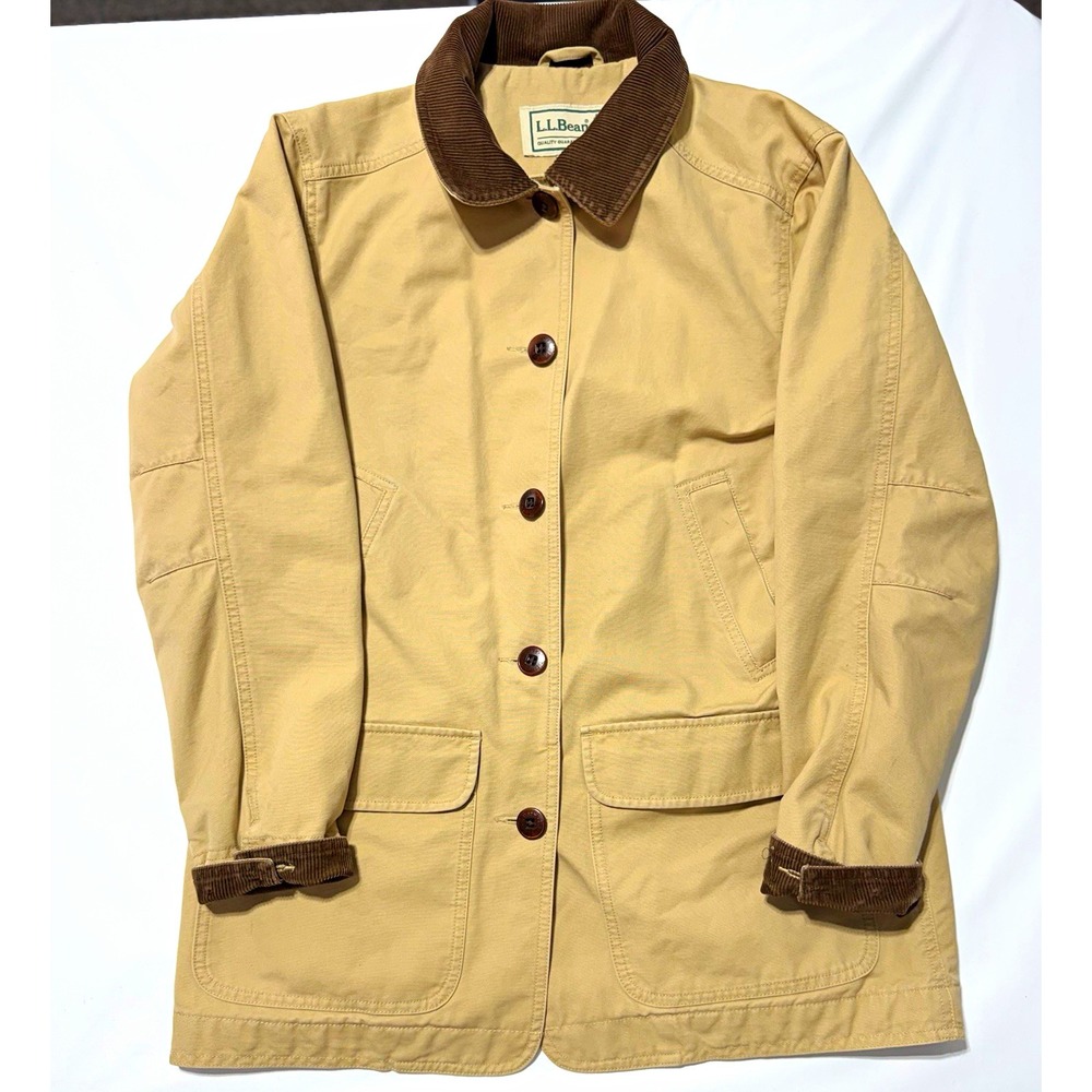 L.L.Bean Women's Small Tan Canvas Field Coat Corduroy Collar Barn Jacket